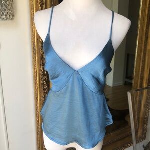 Suboo Australia Satin V-Neck Spaghetti Strap Cami - Blue size M